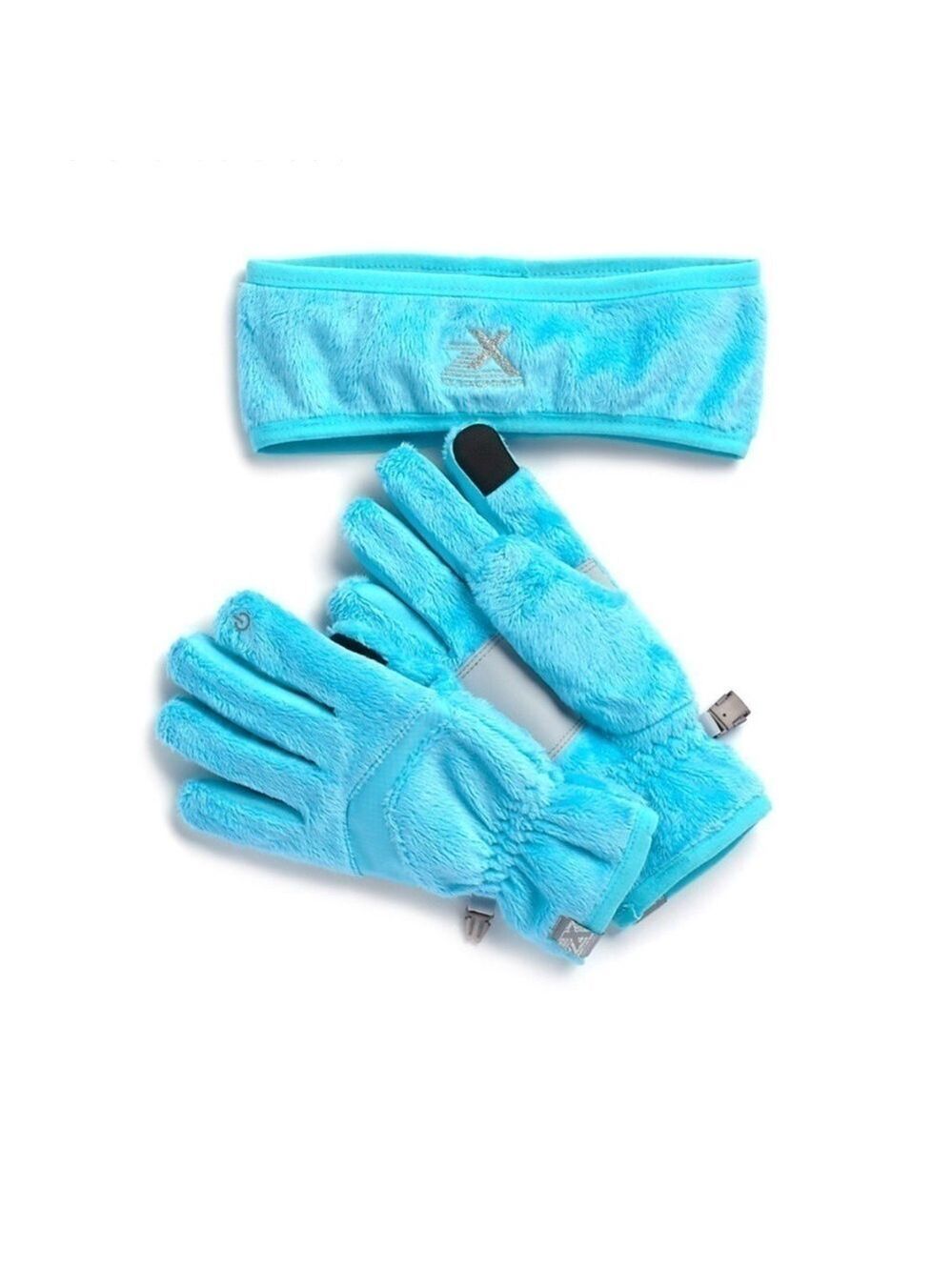 ZeroXposur gloves and headband set Girls size small/medium blue & gray